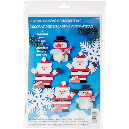 Design Works&#x2122; Santa &#x26; Snowman Plastic Canvas Ornaments Kit